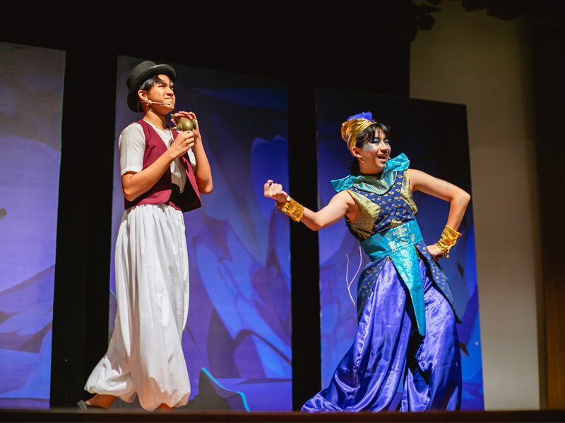 A scene of Prince Ali and the Genie in the Secondary musical Aladdin