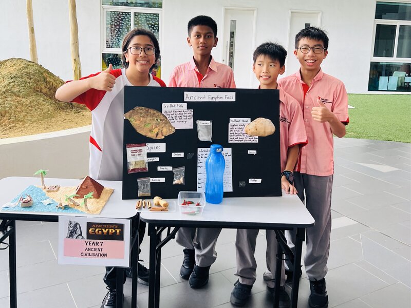 A group of Secondary students with their research on ancient Egypt during Humanities Week